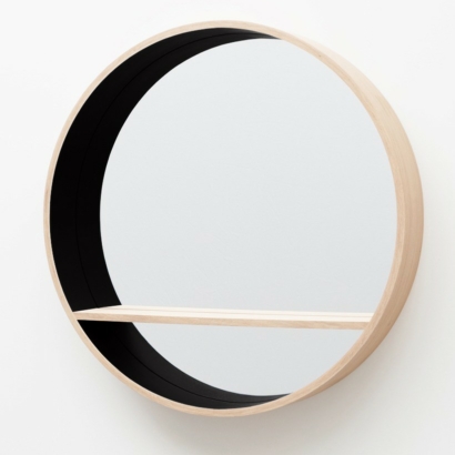 grand miroir-console rond en chêne naturel 125 nuit noir