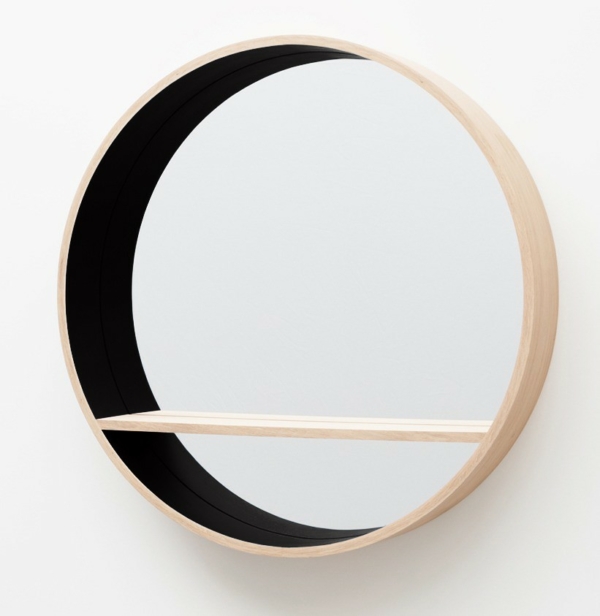 grand miroir-console rond en chêne naturel 125 nuit noir